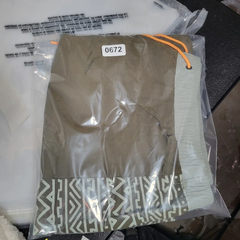 Bearded‎ Goat Swim Trunks Mens XXL Olive Green Grey Tribal Print Nylon Shorts